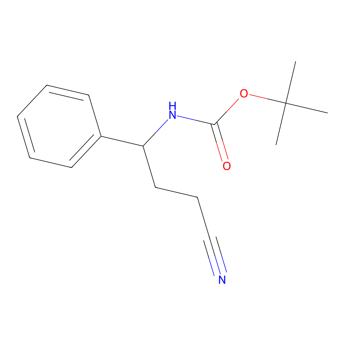 tert-butyl N-(3-cyano-1-phenylpropyl)carbamate molecular structure, CAS 1048329-99-2
