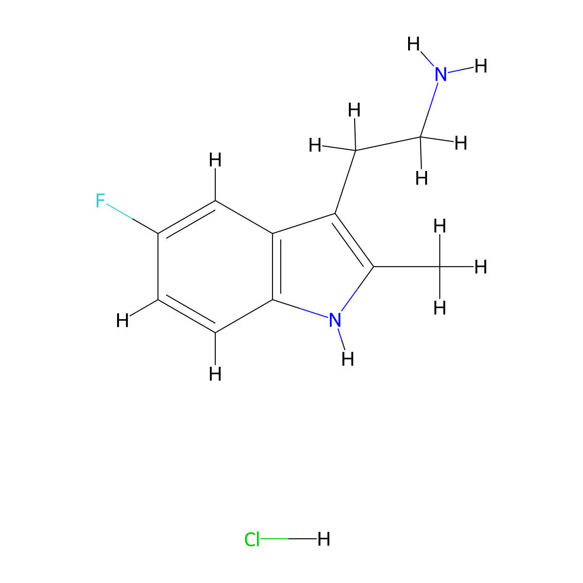 2-(5-fluoro-2-methyl-1H-indol-3-yl)ethan-1-amine hydrochloride molecular structure, CAS 1048343-51-6