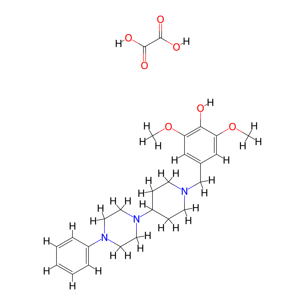 2,6-Dimethoxy-4-[[4-(4-phenylpiperazin-1-yl)piperidin-1-yl]methyl]phenol;oxalic acid molecular structure, CAS 1048343-85-6