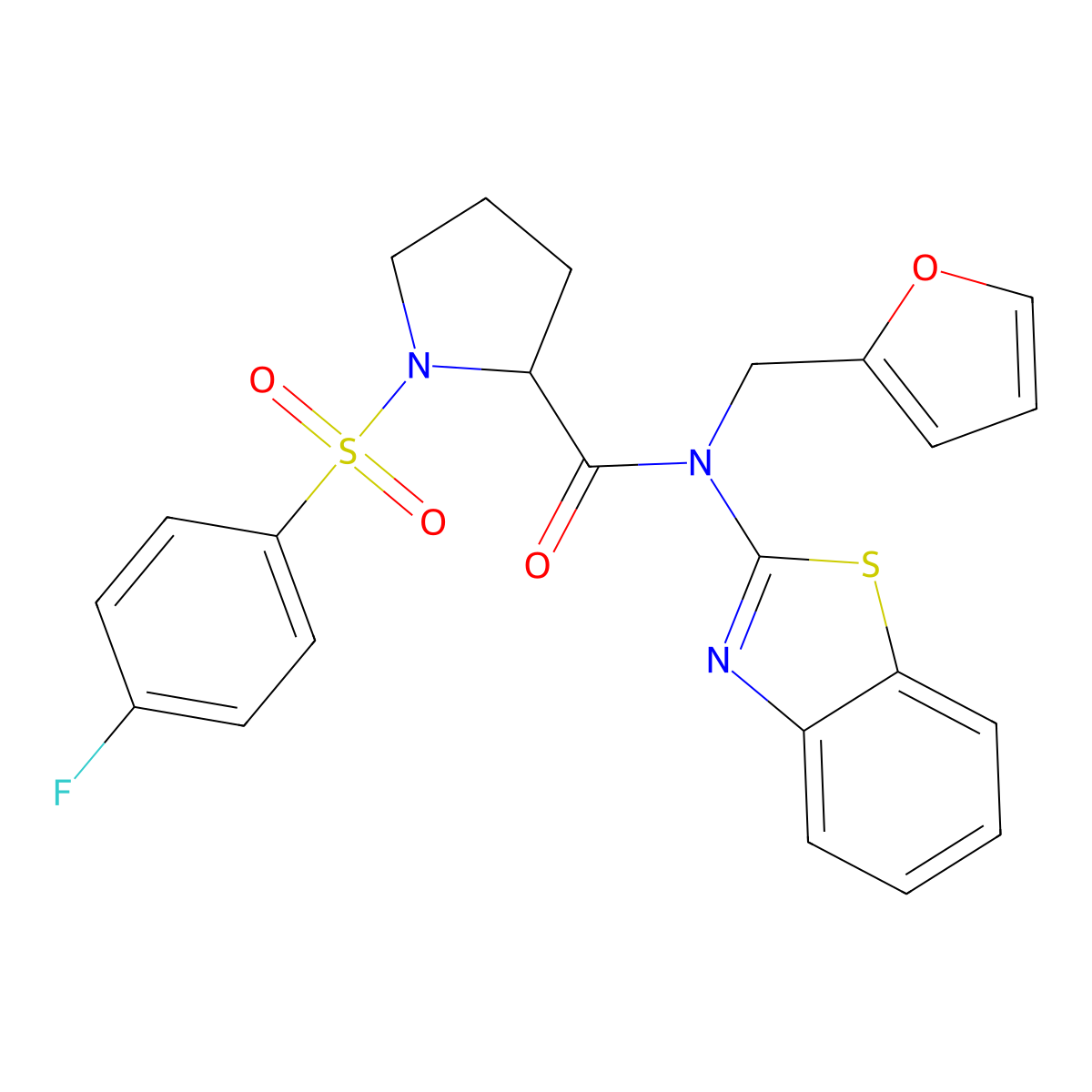 N-(1,3-benzothiazol-2-yl)-1-(4-fluorobenzenesulfonyl)-N-[(furan-2-yl)methyl]pyrrolidine-2-carboxamide molecular structure, CAS 1048381-91-4