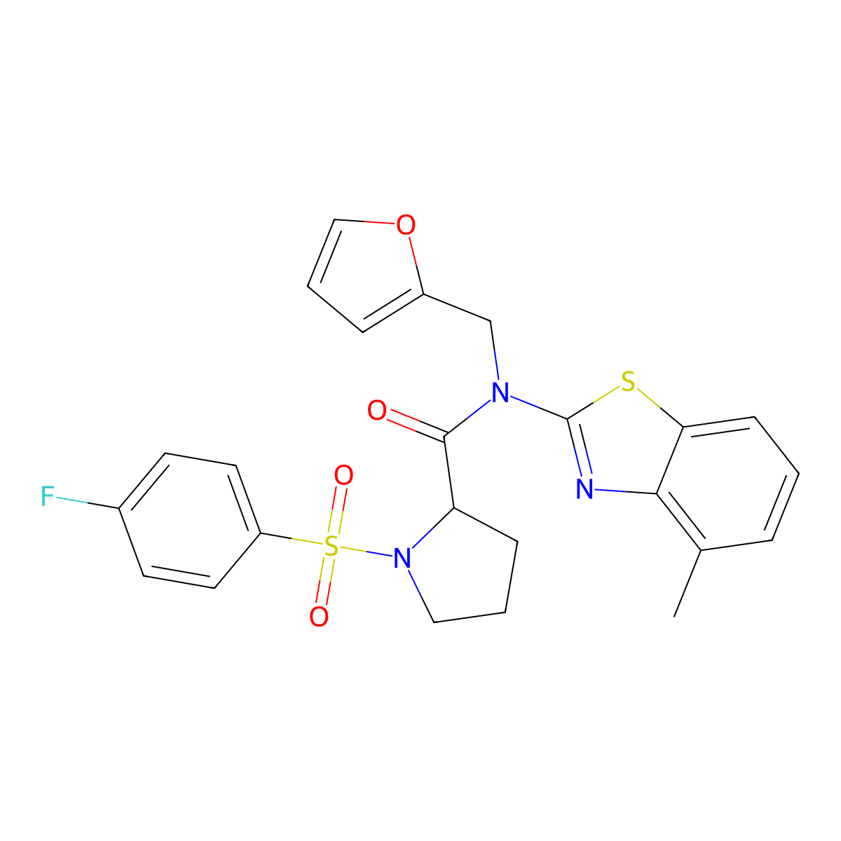 1-((4-fluorophenyl)sulfonyl)-N-(furan-2-ylmethyl)-N-(4-methylbenzo[d]thiazol-2-yl)pyrrolidine-2-carboxamide molecular structure, CAS 1048382-04-2