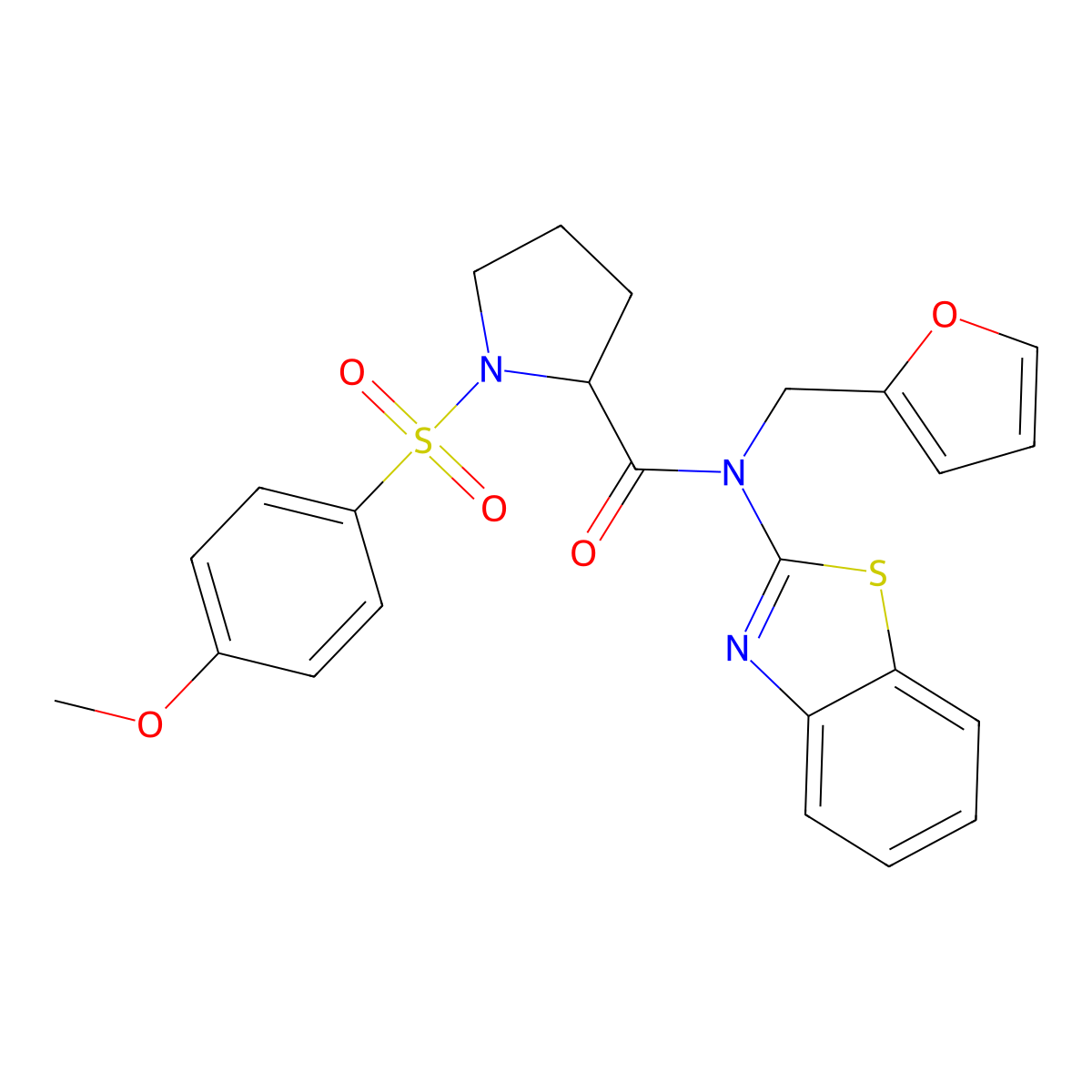 N-(benzo[d]thiazol-2-yl)-N-(furan-2-ylmethyl)-1-((4-methoxyphenyl)sulfonyl)pyrrolidine-2-carboxamide molecular structure, CAS 1048385-38-1