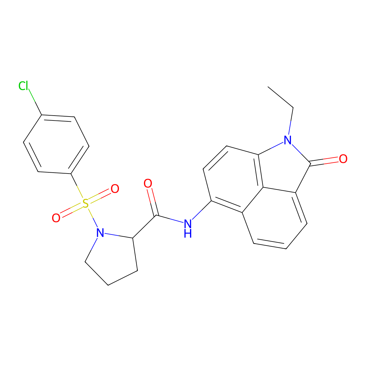 1-((4-chlorophenyl)sulfonyl)-N-(1-ethyl-2-oxo-1,2-dihydrobenzo[cd]indol-6-yl)pyrrolidine-2-carboxamide molecular structure, CAS 1048385-94-9