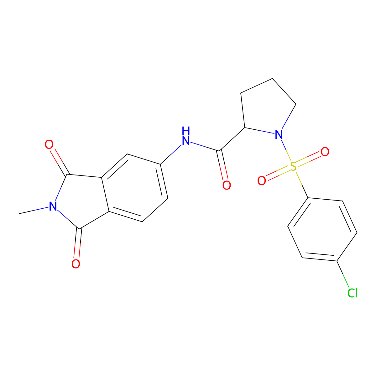 1-((4-chlorophenyl)sulfonyl)-N-(2-methyl-1,3-dioxoisoindolin-5-yl)pyrrolidine-2-carboxamide molecular structure, CAS 1048386-00-0