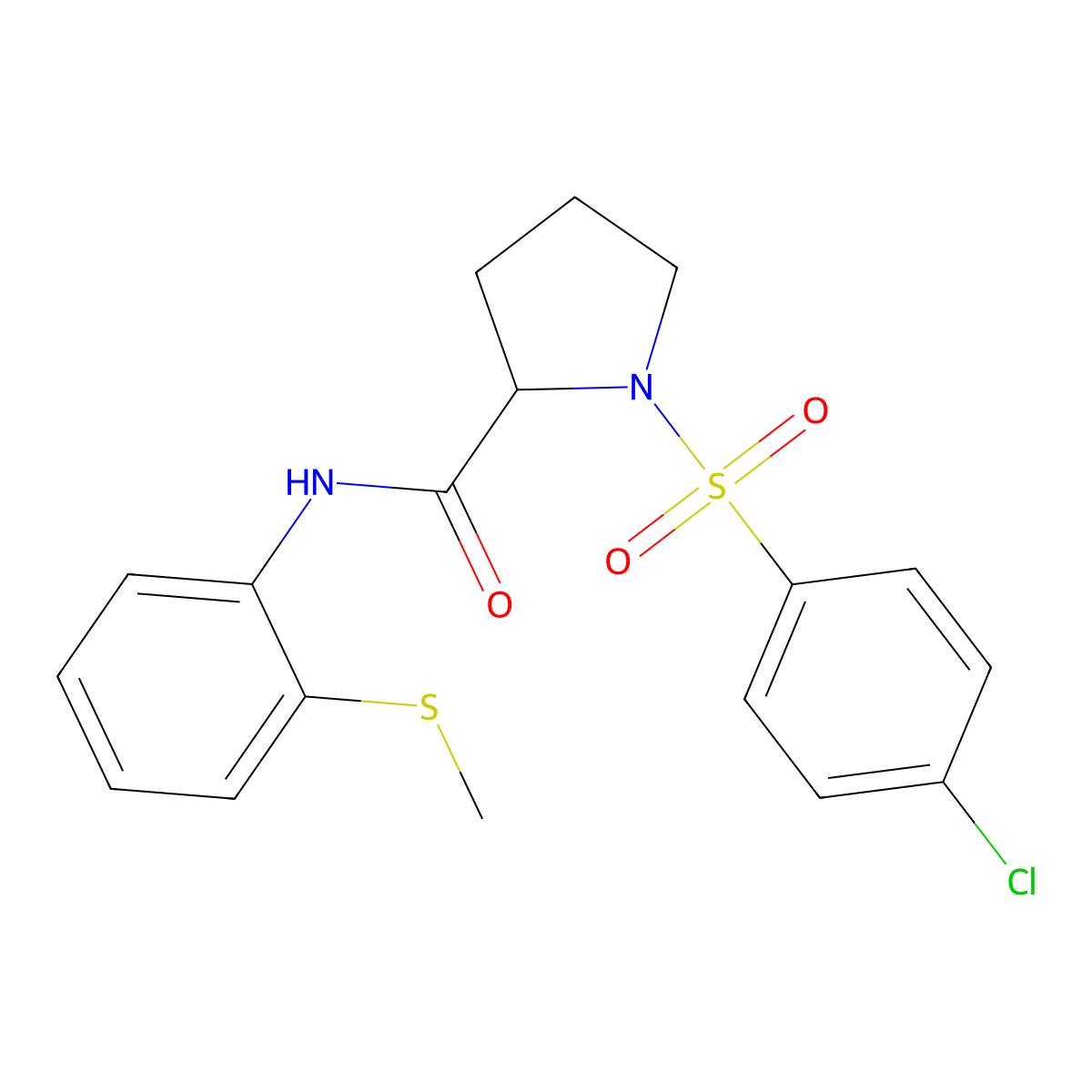 1-((4-chlorophenyl)sulfonyl)-N-(2-(methylthio)phenyl)pyrrolidine-2-carboxamide molecular structure, CAS 1048386-19-1