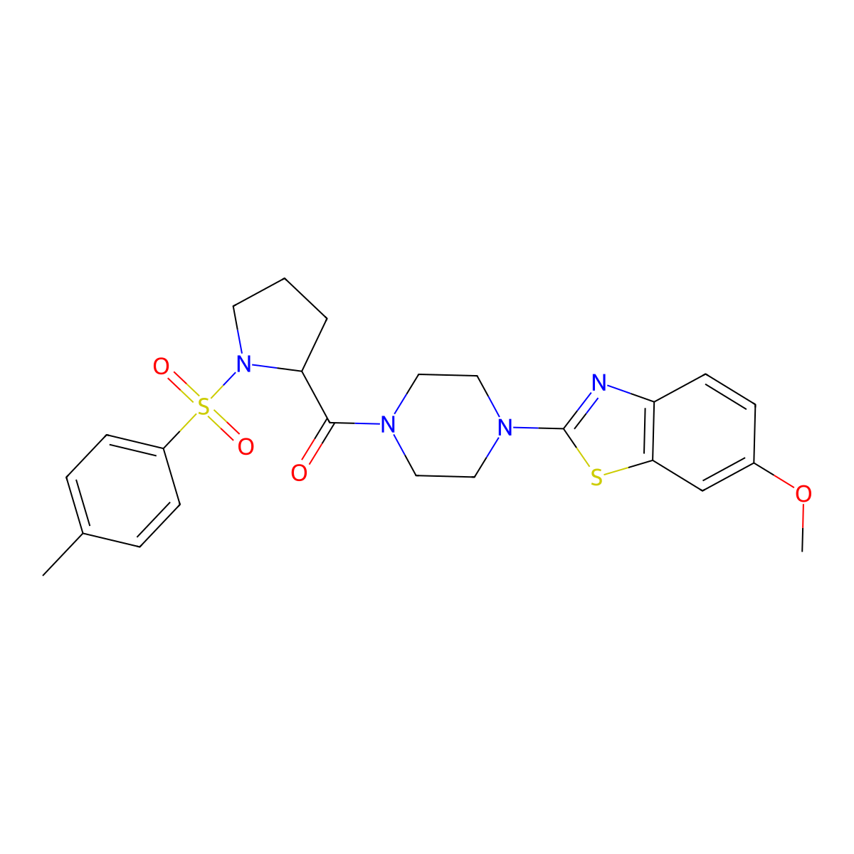 (4-(6-Methoxybenzo[d]thiazol-2-yl)piperazin-1-yl)(1-tosylpyrrolidin-2-yl)methanone molecular structure, CAS 1048388-00-6