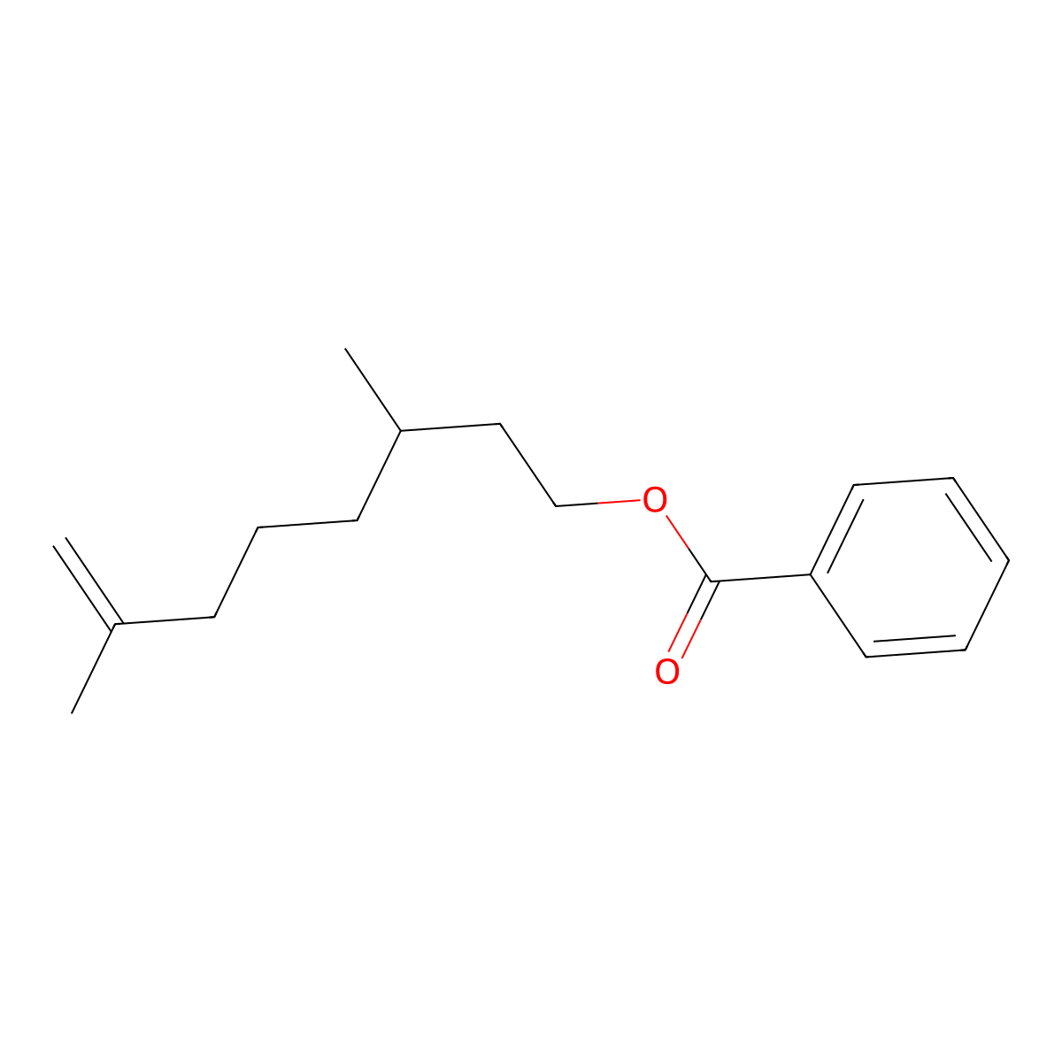 7-Octen-1-ol, 3,7-dimethyl-, 1-benzoate, (-)- molecular structure, CAS 10486-12-1