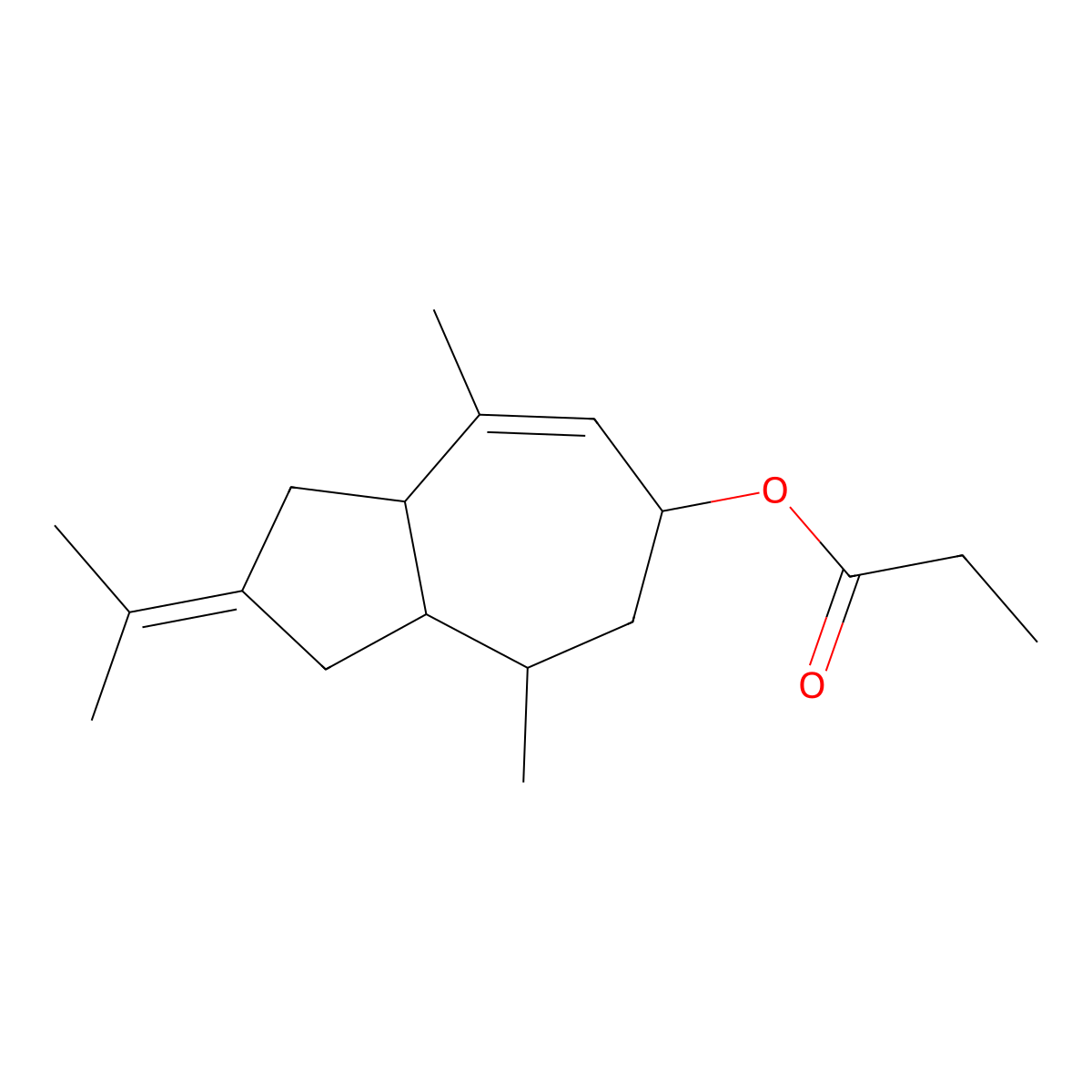 6-Azulenol, 1,2,3,3a,4,5,6,8a-octahydro-4,8-dimethyl-2-(1-methylethylidene)-, 6-propanoate molecular structure, CAS 10486-26-7