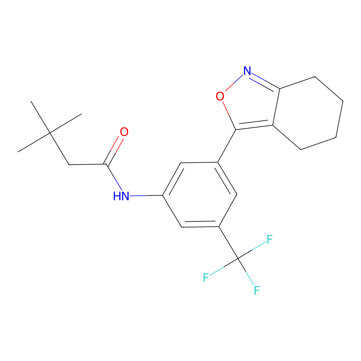 3,3-Dimethyl-N-(3-(4,5,6,7-tetrahydrobenzo[c]isoxazol-3-yl)-5-(trifluoromethyl)phenyl)butanamide molecular structure, CAS 1048621-48-2