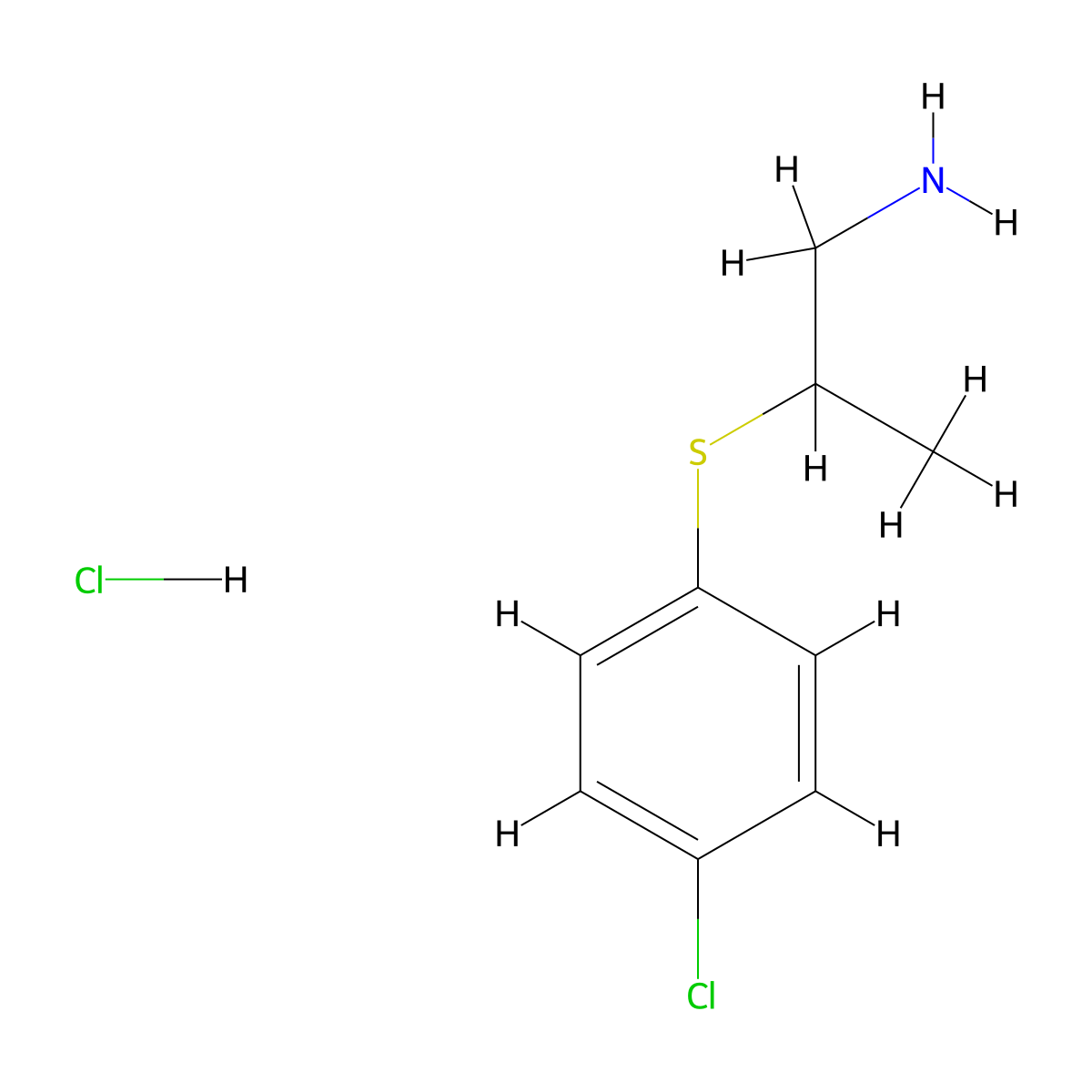2-((4-Chlorophenyl)thio)propan-1-amine hydrochloride molecular structure, CAS 104864-10-0