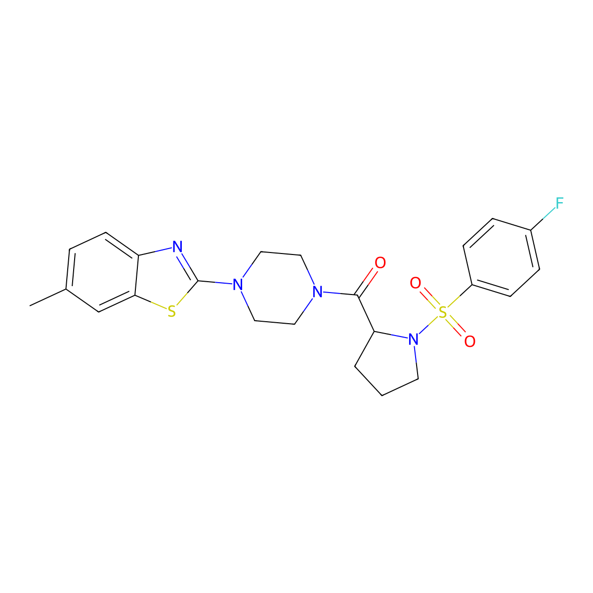 (1-((4-Fluorophenyl)sulfonyl)pyrrolidin-2-yl)(4-(6-methylbenzo[d]thiazol-2-yl)piperazin-1-yl)methanone molecular structure, CAS 1048642-88-1