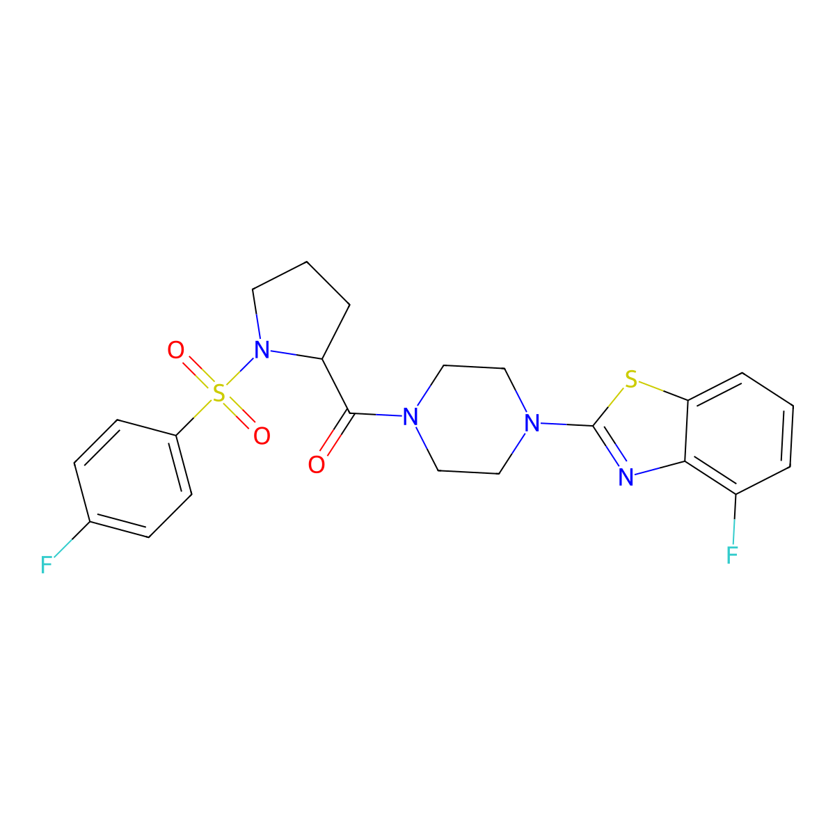 (4-(4-Fluorobenzo[d]thiazol-2-yl)piperazin-1-yl)(1-((4-fluorophenyl)sulfonyl)pyrrolidin-2-yl)methanone molecular structure, CAS 1048643-02-2