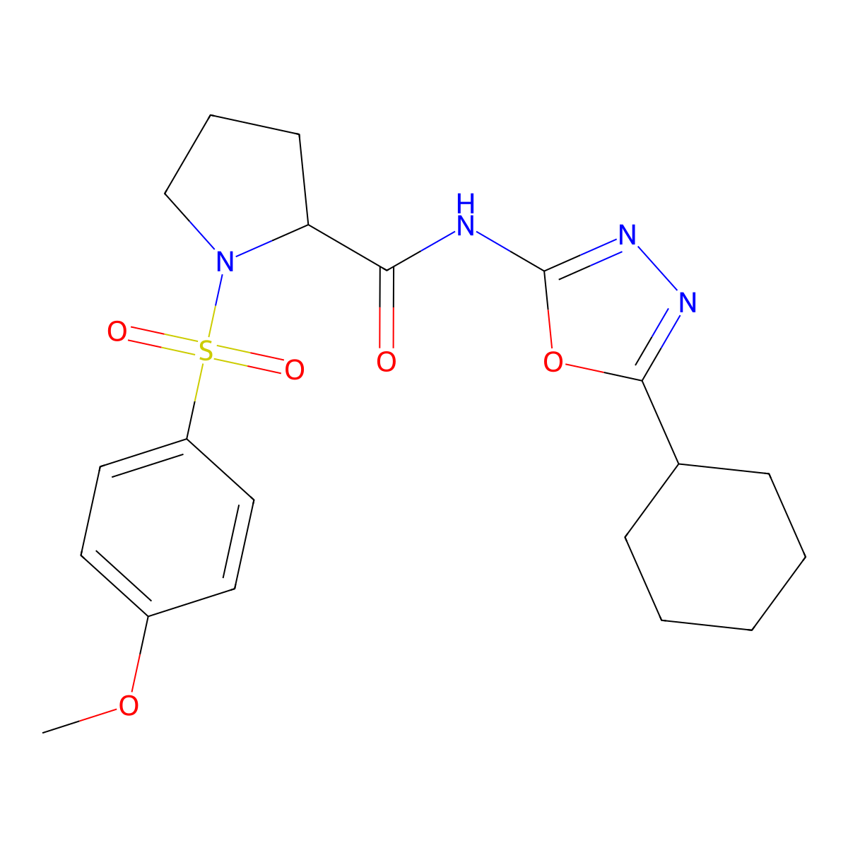 N-(5-cyclohexyl-1,3,4-oxadiazol-2-yl)-1-((4-methoxyphenyl)sulfonyl)pyrrolidine-2-carboxamide molecular structure, CAS 1048645-08-4