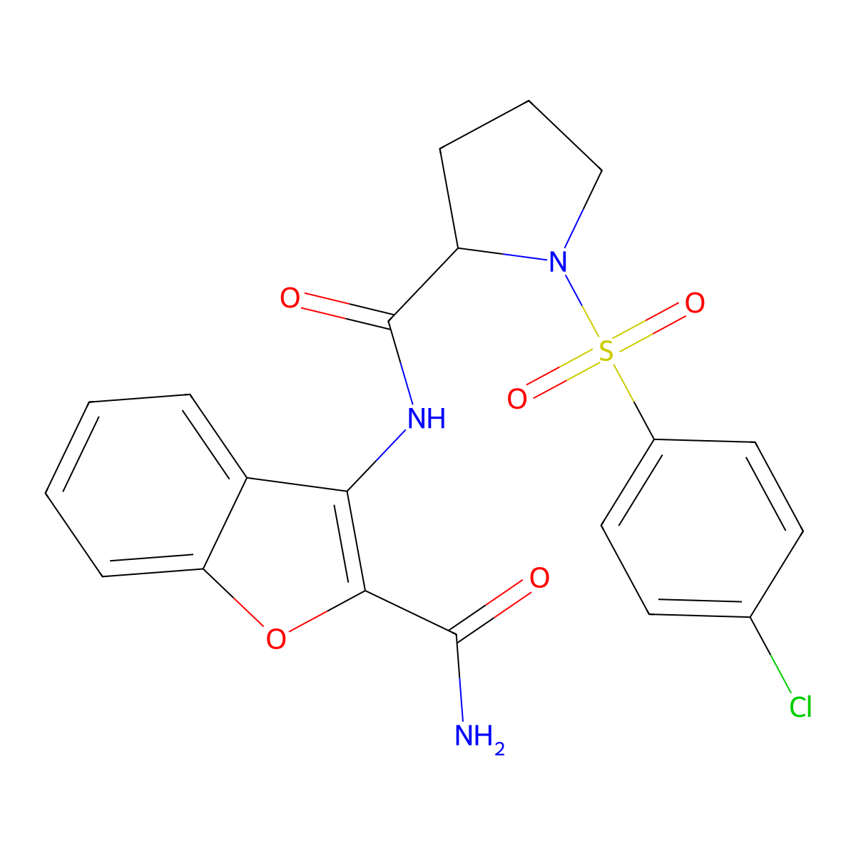 N-(2-carbamoylbenzofuran-3-yl)-1-((4-chlorophenyl)sulfonyl)pyrrolidine-2-carboxamide molecular structure, CAS 1048646-44-1