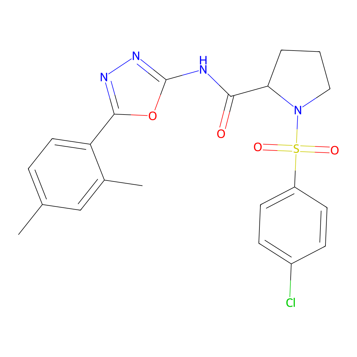 1-((4-chlorophenyl)sulfonyl)-N-(5-(2,4-dimethylphenyl)-1,3,4-oxadiazol-2-yl)pyrrolidine-2-carboxamide molecular structure, CAS 1048646-69-0