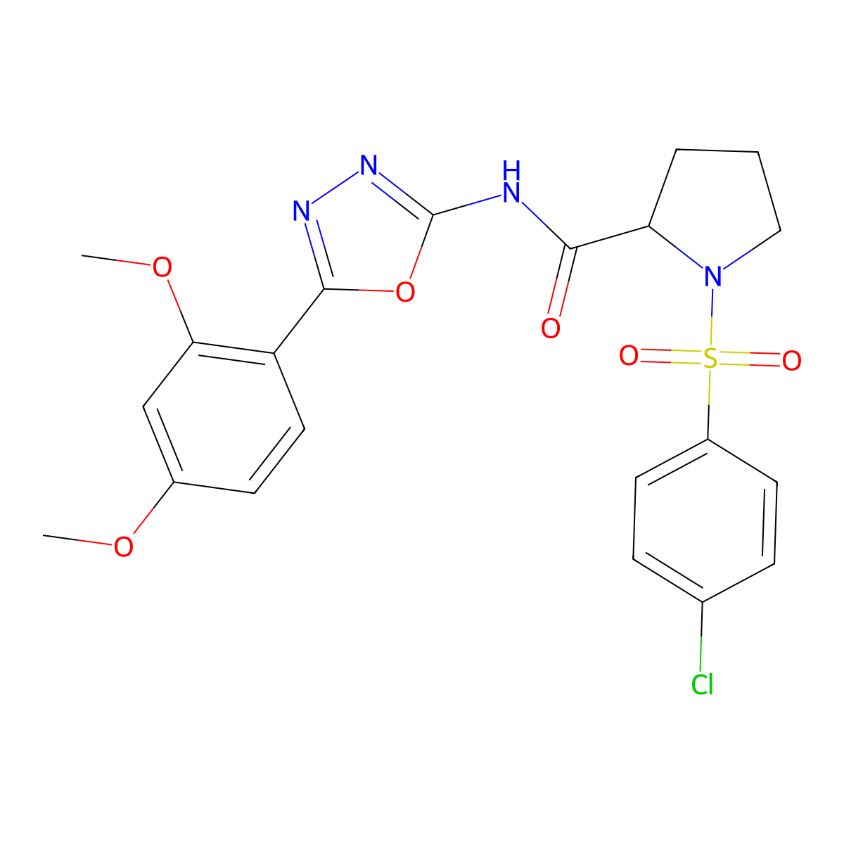 1-((4-chlorophenyl)sulfonyl)-N-(5-(2,4-dimethoxyphenyl)-1,3,4-oxadiazol-2-yl)pyrrolidine-2-carboxamide molecular structure, CAS 1048647-28-4