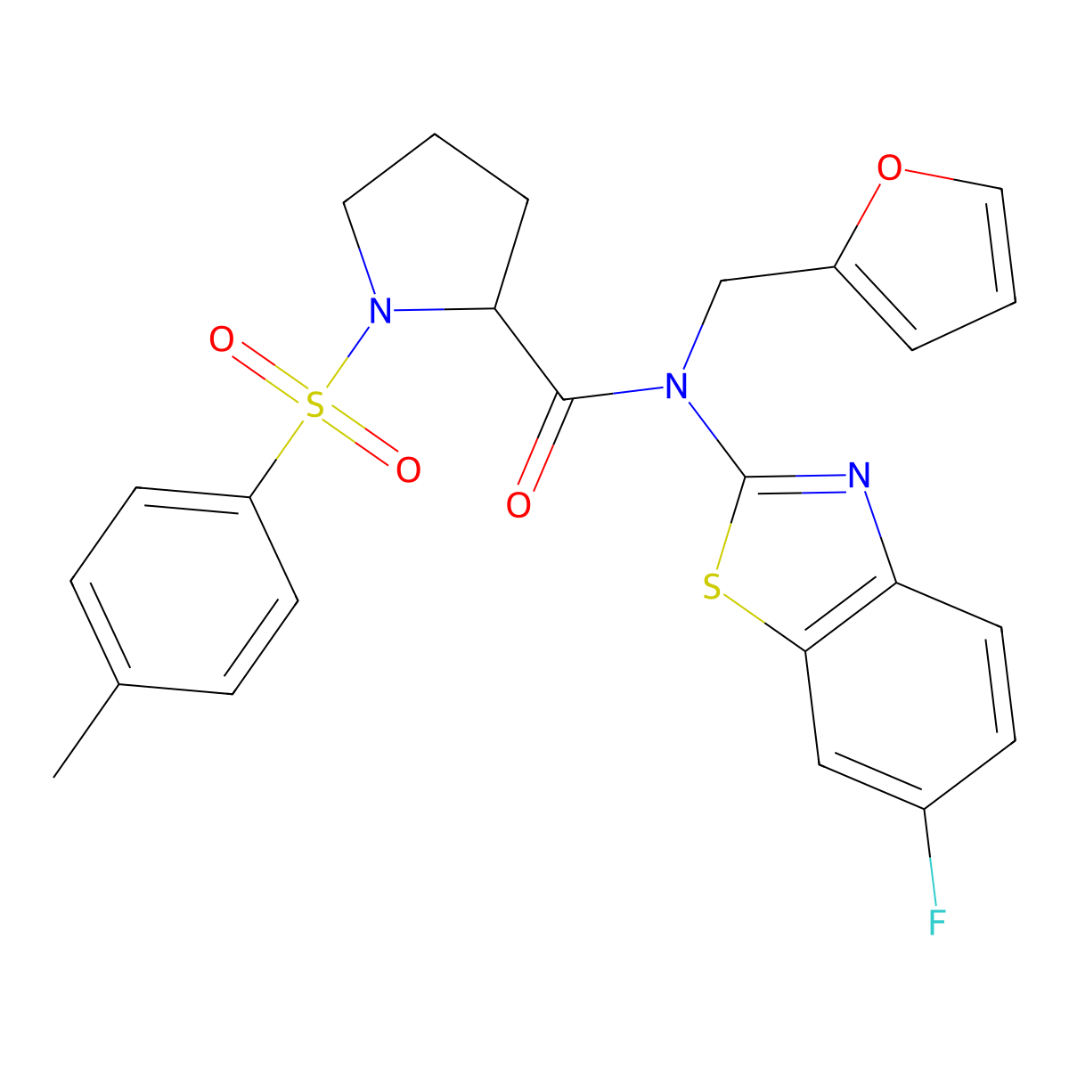 N-(6-fluorobenzo[d]thiazol-2-yl)-N-(furan-2-ylmethyl)-1-tosylpyrrolidine-2-carboxamide molecular structure, CAS 1048661-73-9