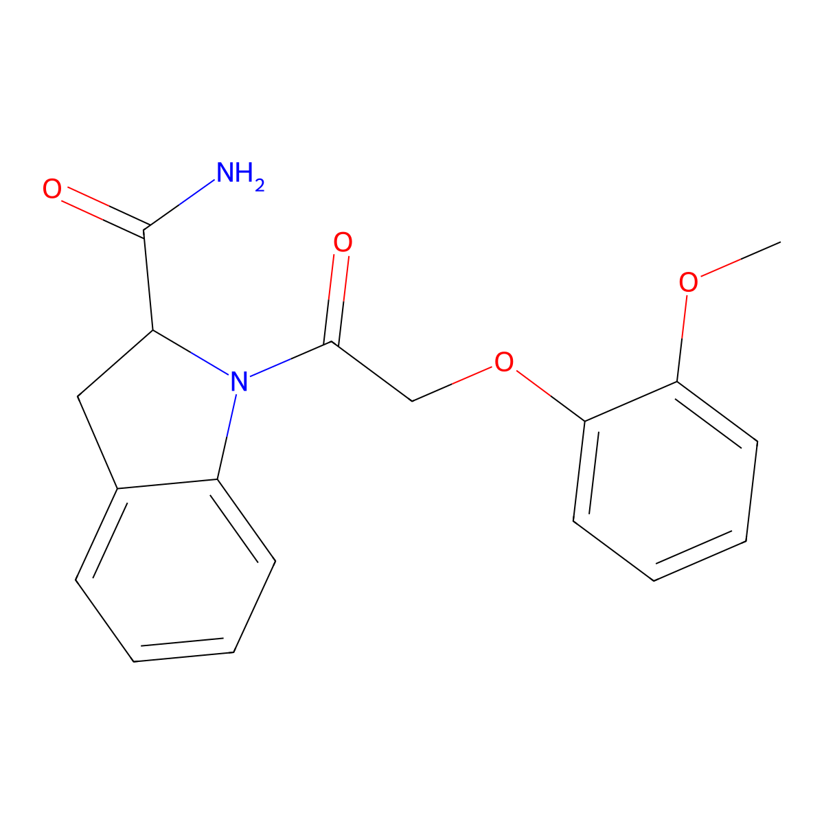 1-[2-(2-methoxyphenoxy)acetyl]-2,3-dihydro-1H-indole-2-carboxamide molecular structure, CAS 1048664-07-8