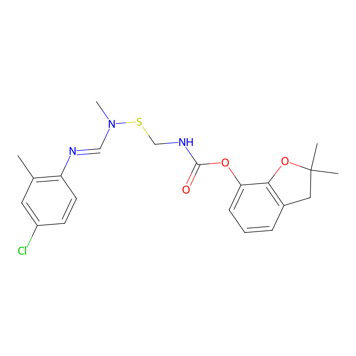 Carbamic acid, (((((4-chloro-2-methylphenyl)imino)methyl)methylamino)thio)methyl-, 2,3-dihydro-2,2-dimethyl-7-benzofuranyl ester molecular structure, CAS 104867-27-8