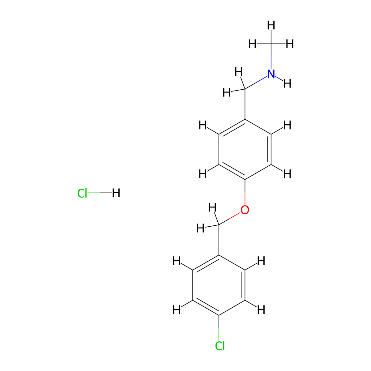 ({4-[(4-Chlorophenyl)methoxy]phenyl}methyl)(methyl)amine hydrochloride molecular structure, CAS 1048674-40-3