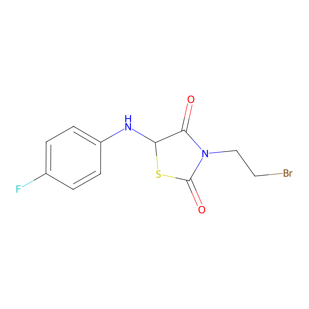 3-(2-Bromoethyl)-5-((4-fluorophenyl)amino)thiazolidine-2,4-dione molecular structure, CAS 1048675-90-6