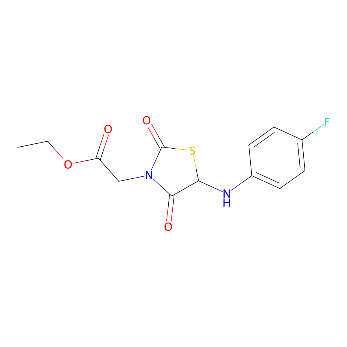 Ethyl 2-{5-[(4-fluorophenyl)amino]-2,4-dioxo-1,3-thiazolidin-3-yl}acetate molecular structure, CAS 1048675-92-8