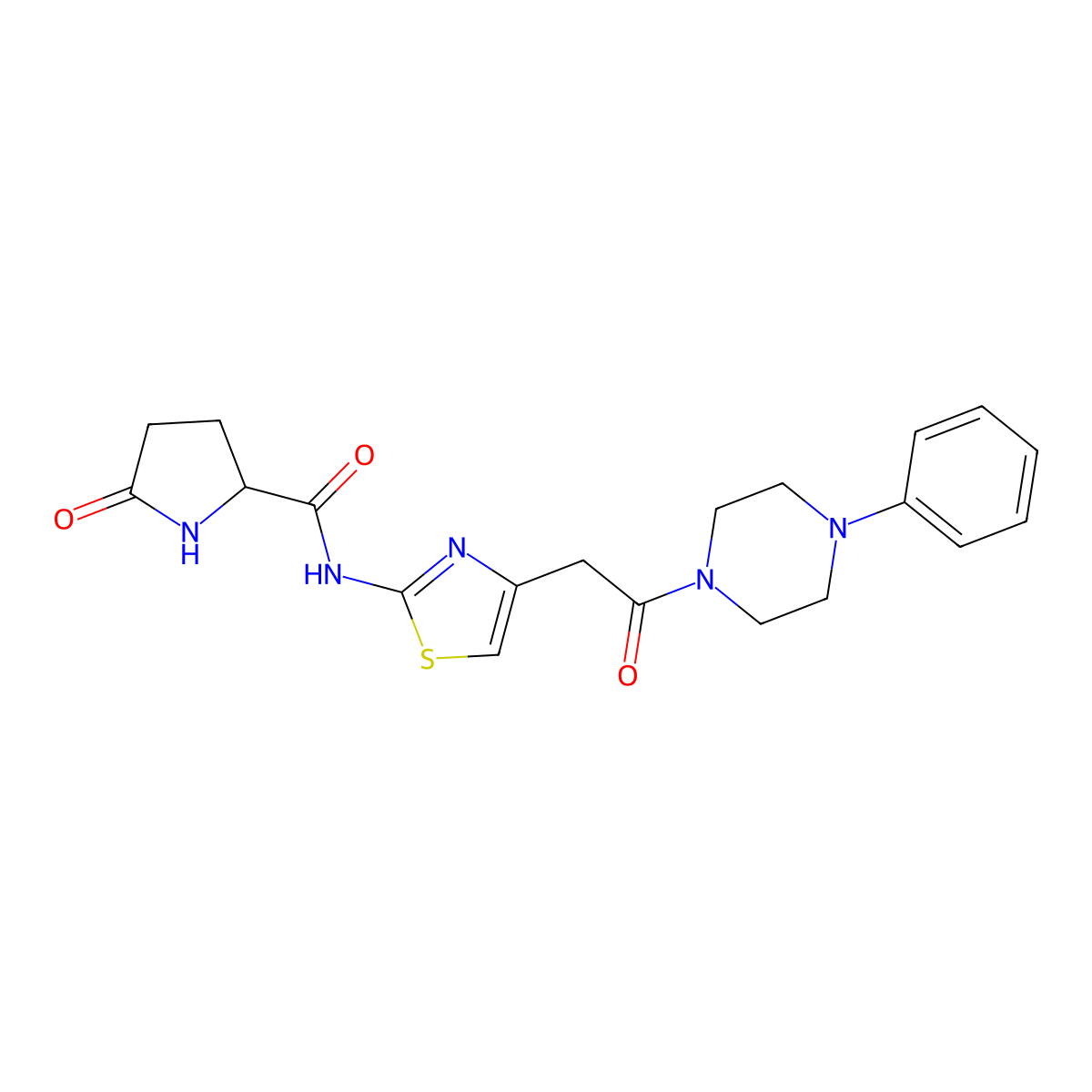 5-oxo-N-(4-(2-oxo-2-(4-phenylpiperazin-1-yl)ethyl)thiazol-2-yl)pyrrolidine-2-carboxamide molecular structure, CAS 1048676-42-1