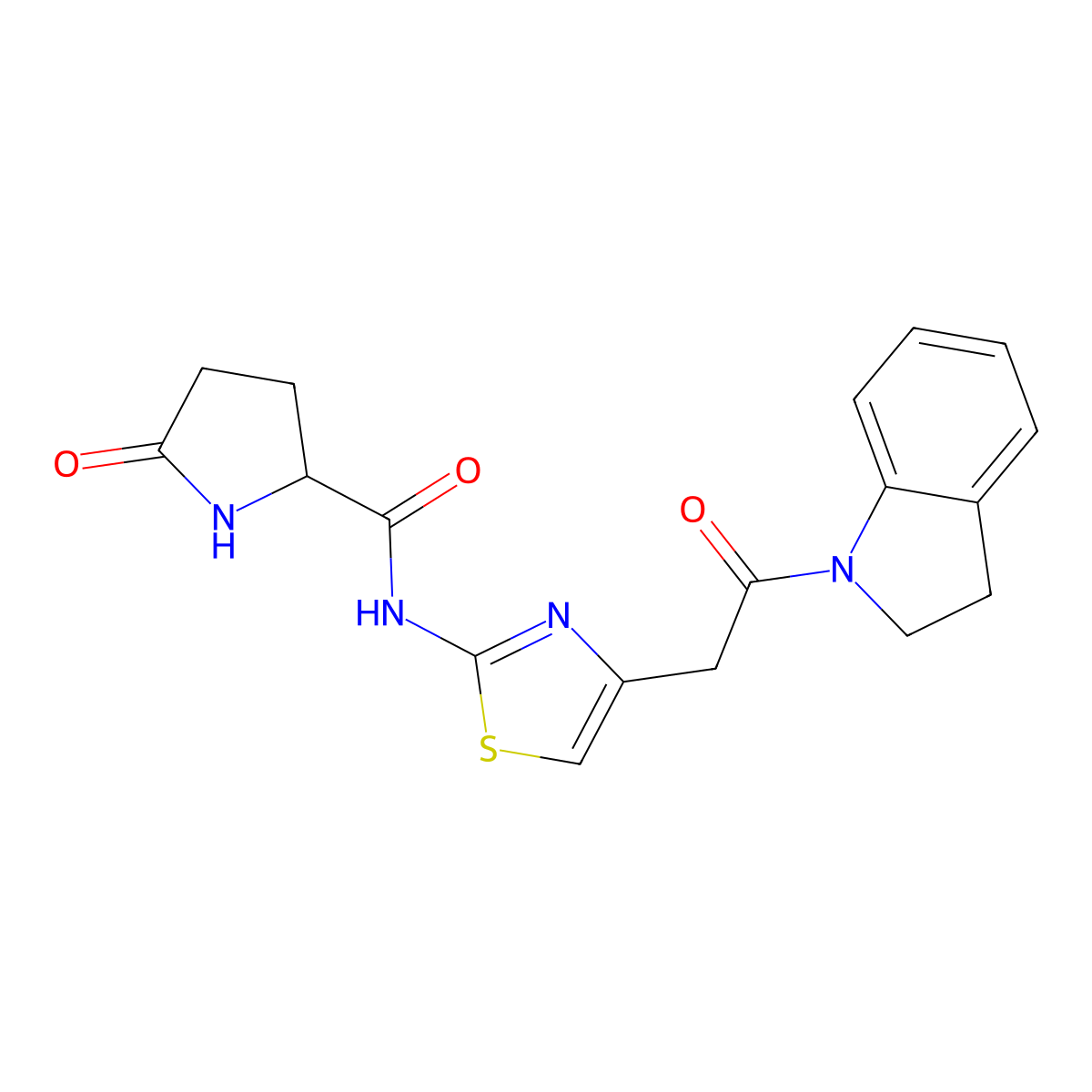 N-(4-(2-(indolin-1-yl)-2-oxoethyl)thiazol-2-yl)-5-oxopyrrolidine-2-carboxamide molecular structure, CAS 1048677-56-0
