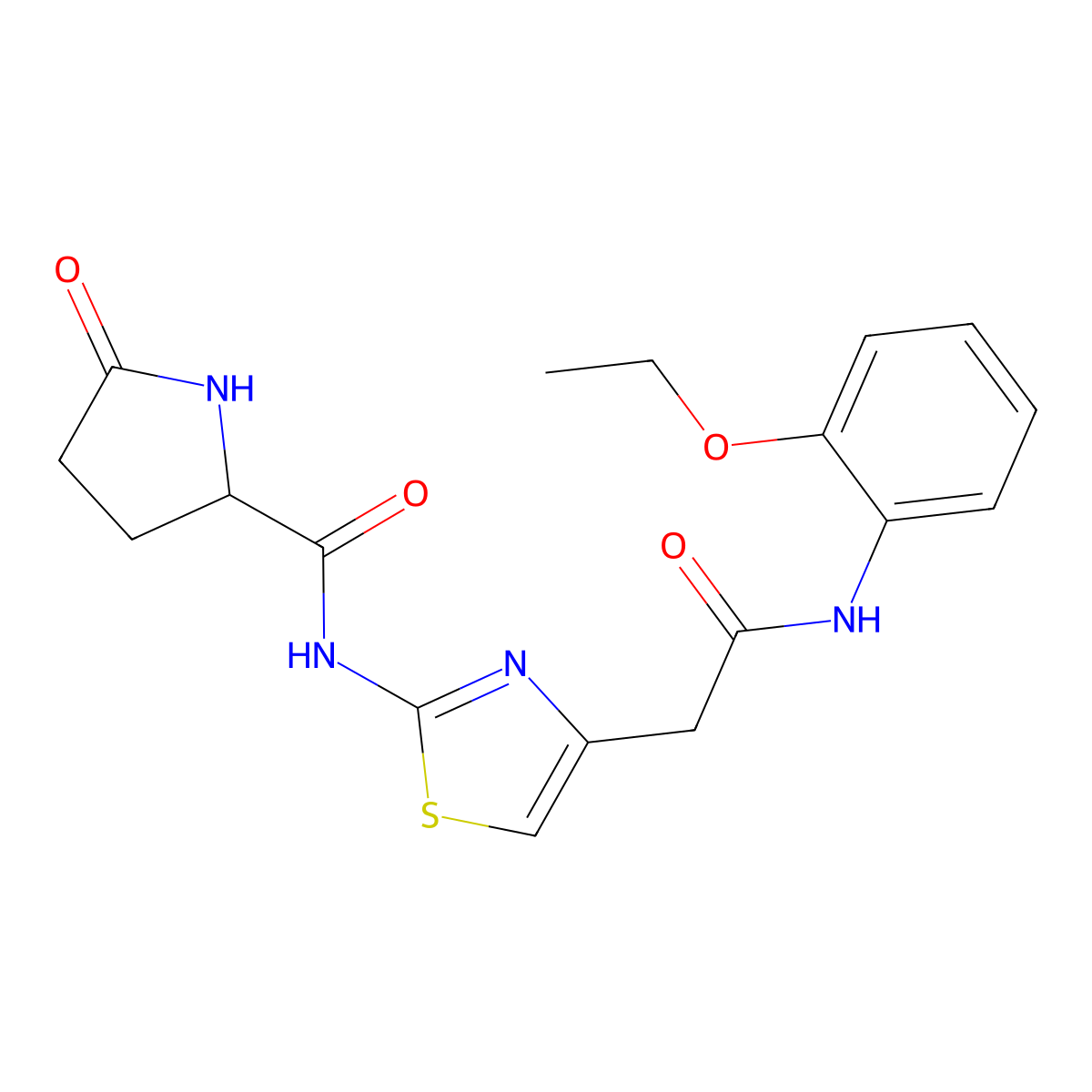 N-(4-(2-((2-ethoxyphenyl)amino)-2-oxoethyl)thiazol-2-yl)-5-oxopyrrolidine-2-carboxamide molecular structure, CAS 1048678-24-5