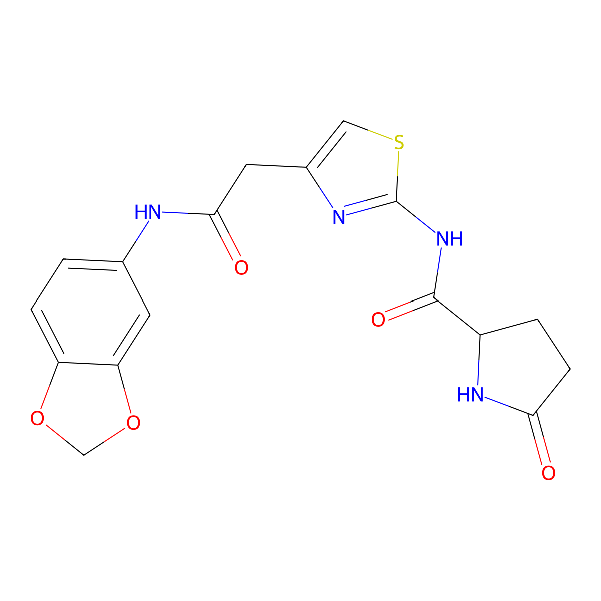 N-(4-(2-(benzo[d][1,3]dioxol-5-ylamino)-2-oxoethyl)thiazol-2-yl)-5-oxopyrrolidine-2-carboxamide molecular structure, CAS 1048678-51-8