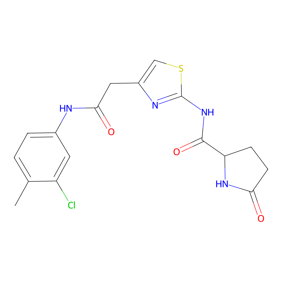 N-(4-(2-((3-chloro-4-methylphenyl)amino)-2-oxoethyl)thiazol-2-yl)-5-oxopyrrolidine-2-carboxamide molecular structure, CAS 1048678-52-9