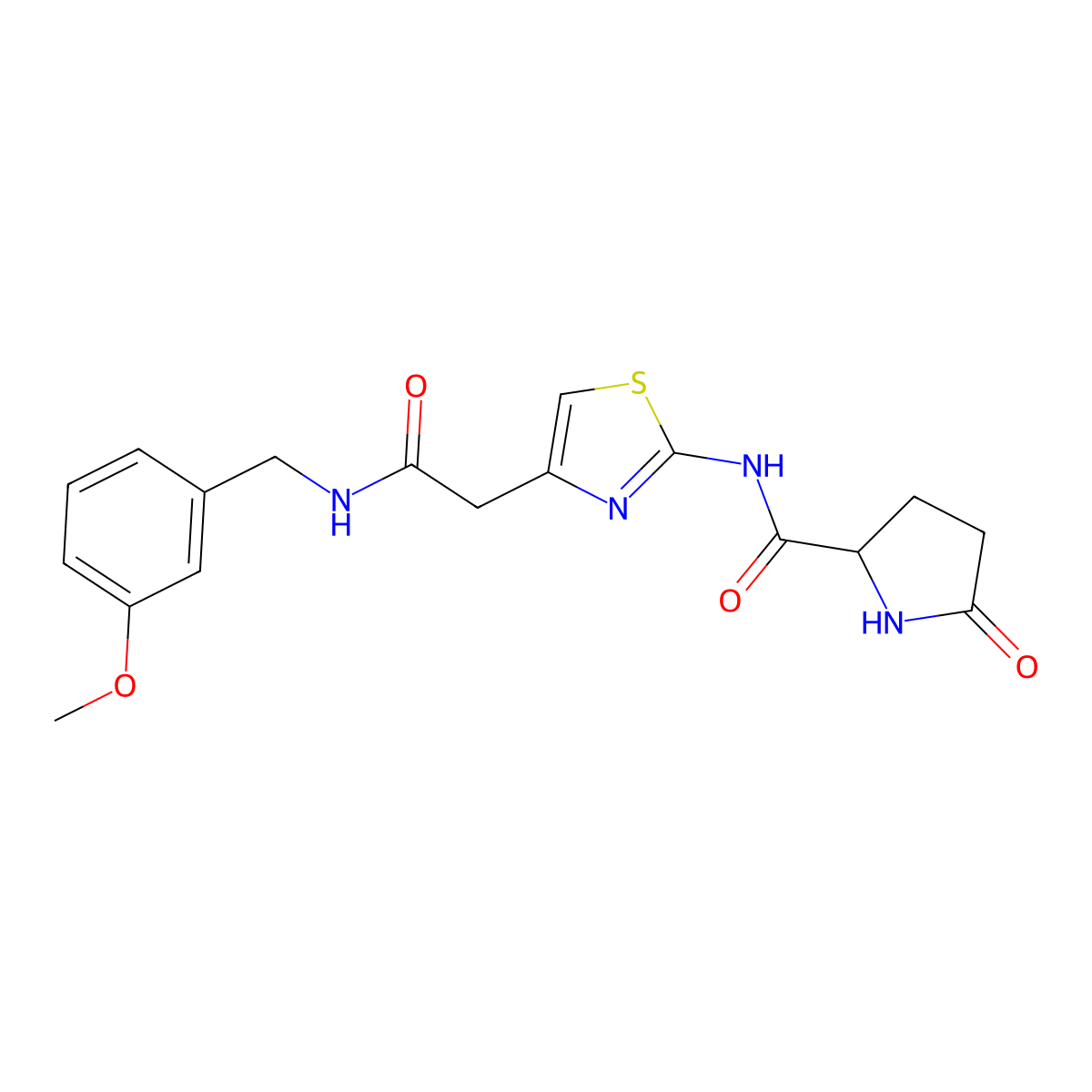 N-(4-(2-((3-methoxybenzyl)amino)-2-oxoethyl)thiazol-2-yl)-5-oxopyrrolidine-2-carboxamide molecular structure, CAS 1048678-55-2