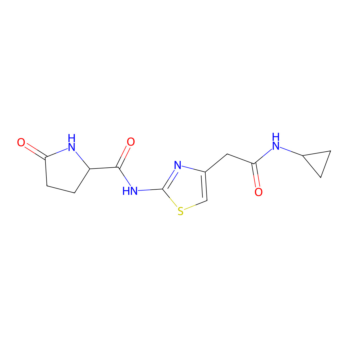 N-(4-(2-(cyclopropylamino)-2-oxoethyl)thiazol-2-yl)-5-oxopyrrolidine-2-carboxamide molecular structure, CAS 1048678-74-5