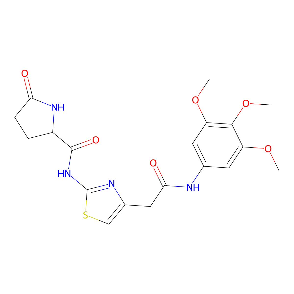 5-oxo-N-(4-(2-oxo-2-((3,4,5-trimethoxyphenyl)amino)ethyl)thiazol-2-yl)pyrrolidine-2-carboxamide molecular structure, CAS 1048679-14-6