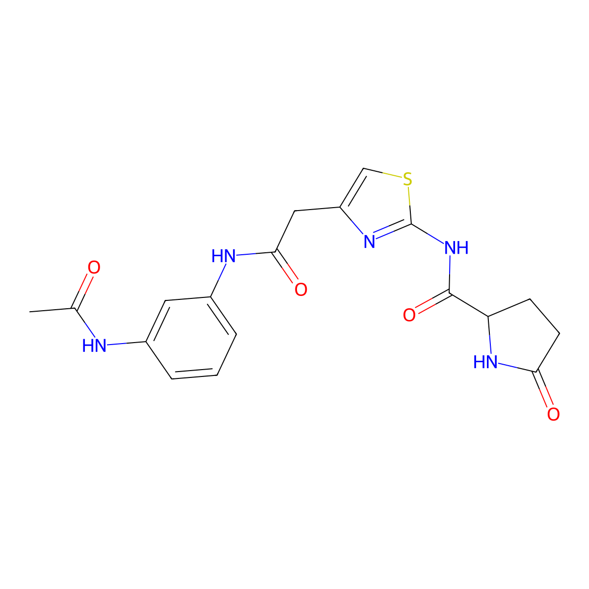N-(4-(2-((3-acetamidophenyl)amino)-2-oxoethyl)thiazol-2-yl)-5-oxopyrrolidine-2-carboxamide molecular structure, CAS 1048679-21-5