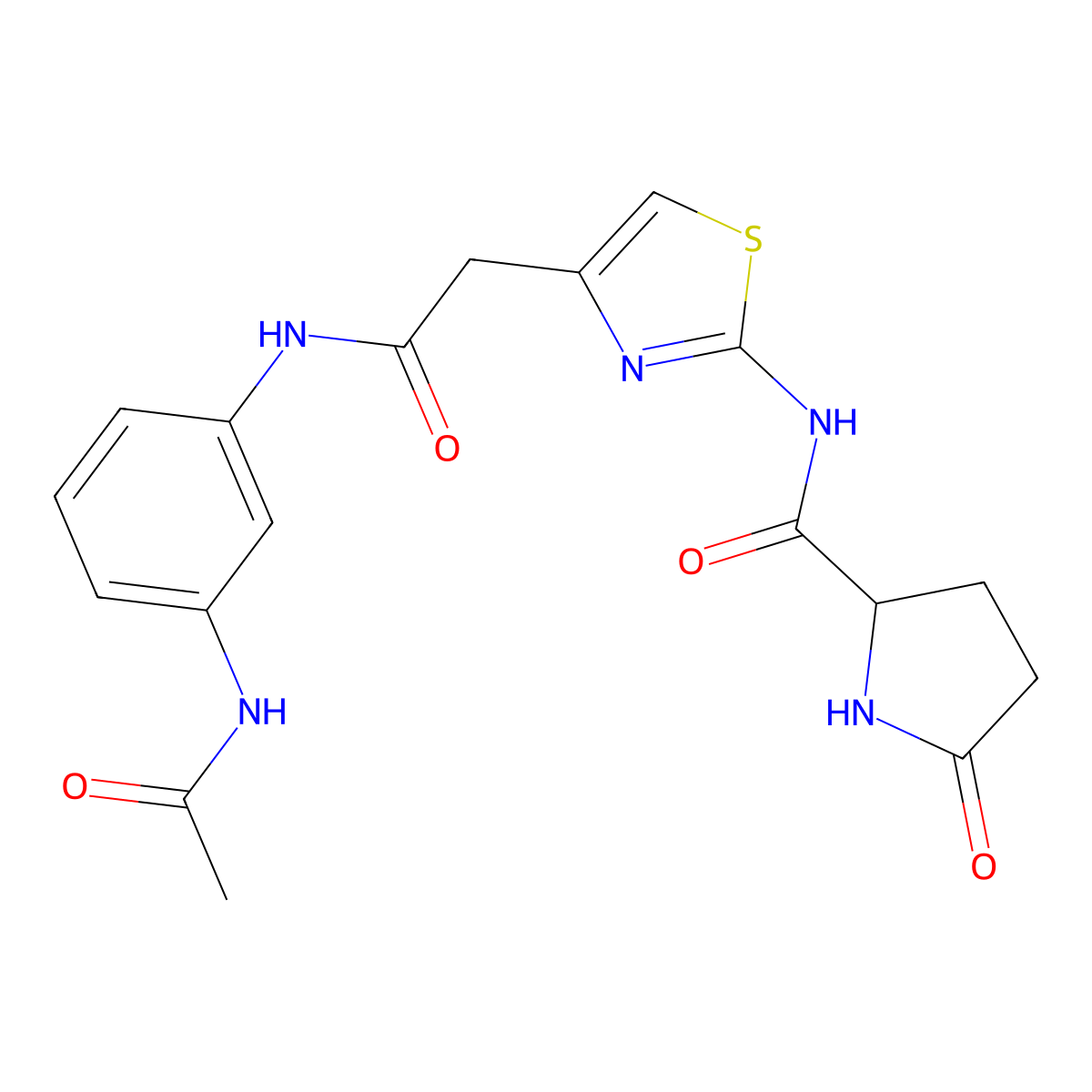 N-(4-(2-((3-acetamidophenyl)amino)-2-oxoethyl)thiazol-2-yl)-5-oxopyrrolidine-2-carboxamide molecular structure, CAS 1048679-21-5