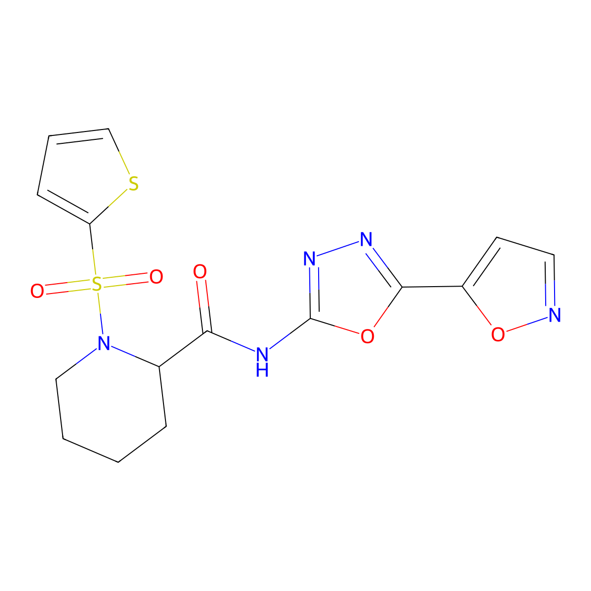 N-[5-(1,2-oxazol-5-yl)-1,3,4-oxadiazol-2-yl]-1-(thiophene-2-sulfonyl)piperidine-2-carboxamide molecular structure, CAS 1048679-68-0