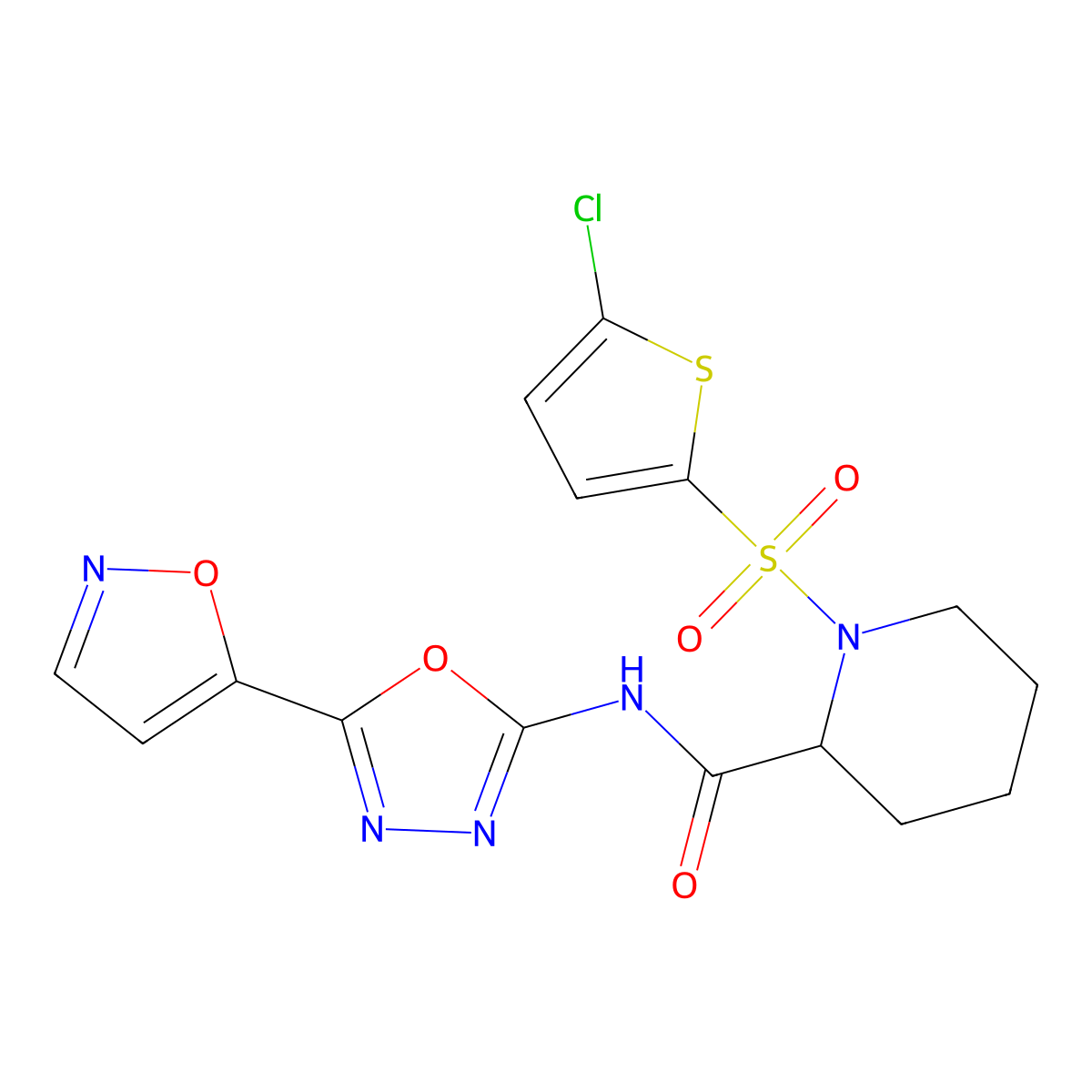1-((5-chlorothiophen-2-yl)sulfonyl)-N-(5-(isoxazol-5-yl)-1,3,4-oxadiazol-2-yl)piperidine-2-carboxamide molecular structure, CAS 1048679-69-1