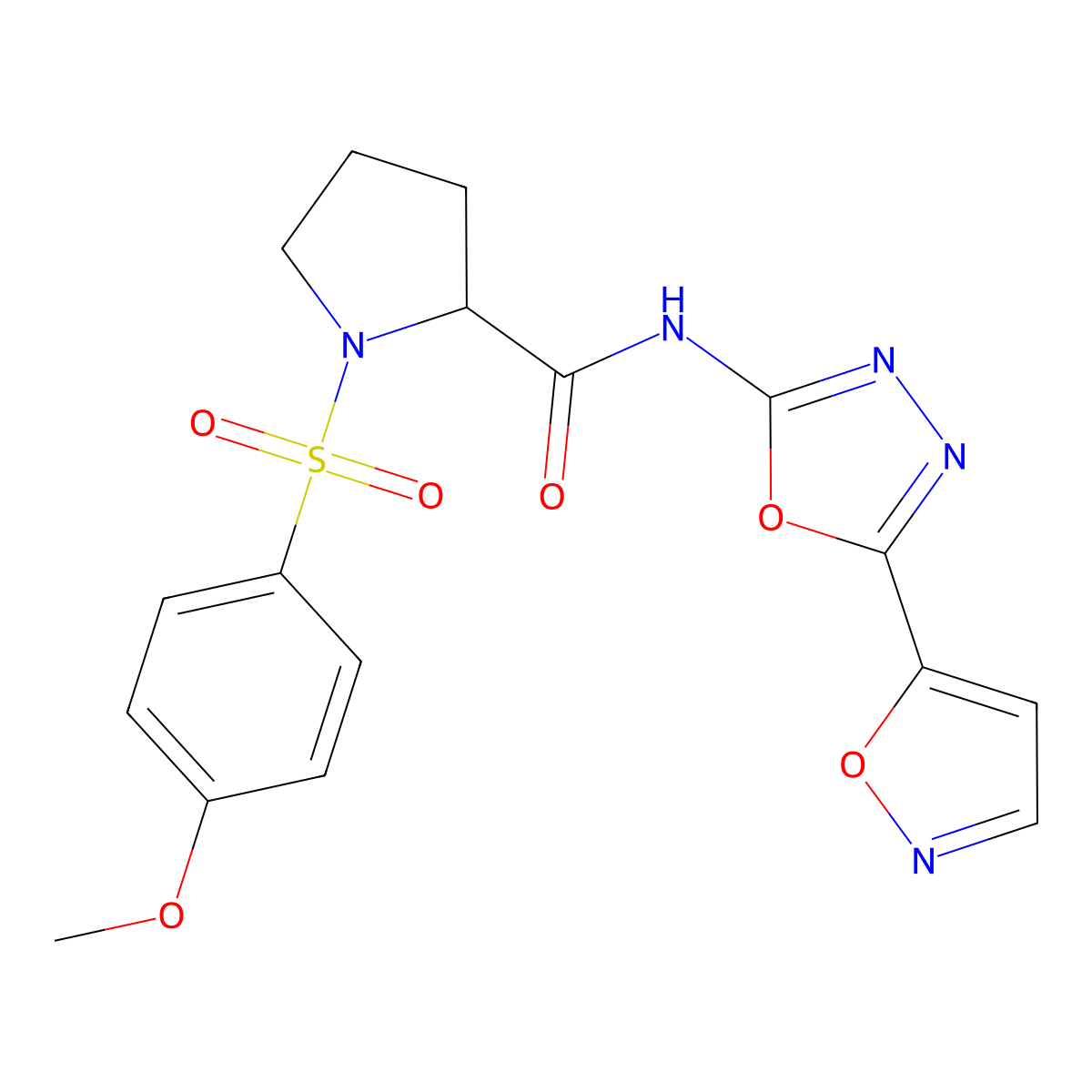N-(5-(isoxazol-5-yl)-1,3,4-oxadiazol-2-yl)-1-((4-methoxyphenyl)sulfonyl)pyrrolidine-2-carboxamide molecular structure, CAS 1048679-75-9