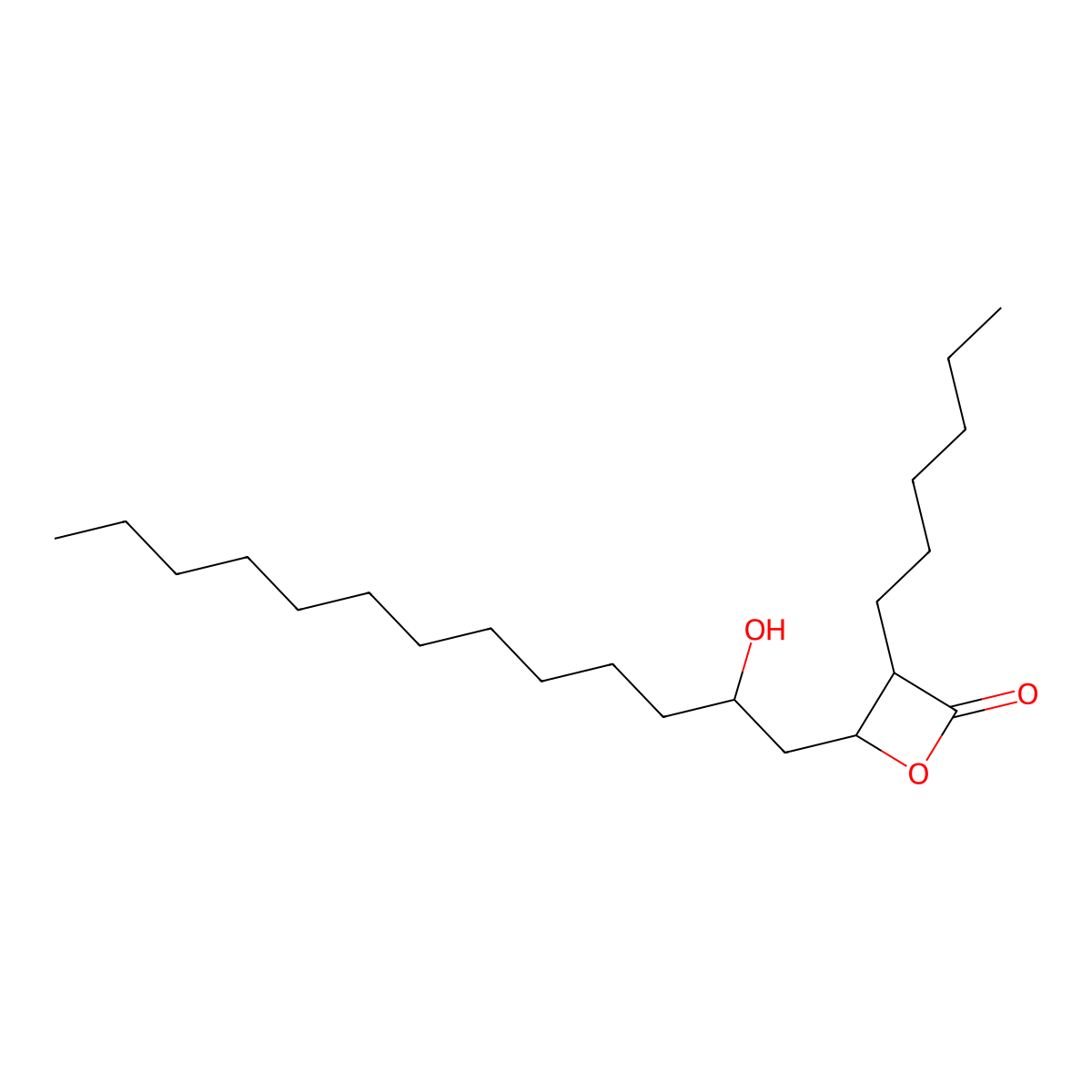 3-Hexyl-4-((R)-2-hydroxytridecyl)-2-oxetanone, (3S,4S)- molecular structure, CAS 104872-06-2