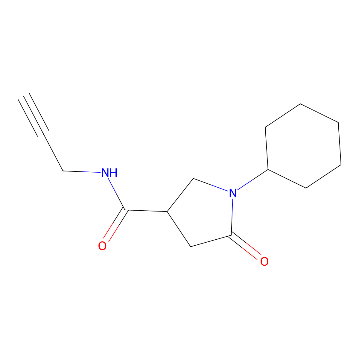 1-cyclohexyl-5-oxo-N-(prop-2-yn-1-yl)pyrrolidine-3-carboxamide molecular structure, CAS 1048849-89-3