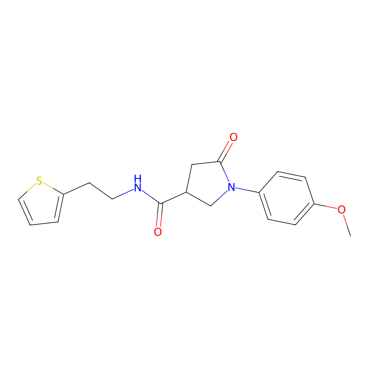 1-(4-methoxyphenyl)-5-oxo-N-[2-(thiophen-2-yl)ethyl]pyrrolidine-3-carboxamide molecular structure, CAS 1048893-69-1