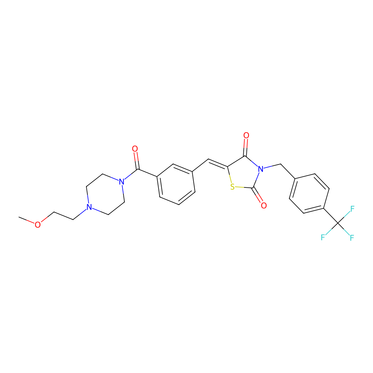 5-[[3-[[4-(2-Methoxyethyl)-1-piperazinyl]carbonyl]phenyl]methylene]-3-[[4-(trifluoromethyl)phenyl]methyl]-2,4-thiazolidinedione molecular structure, CAS 1048912-34-0