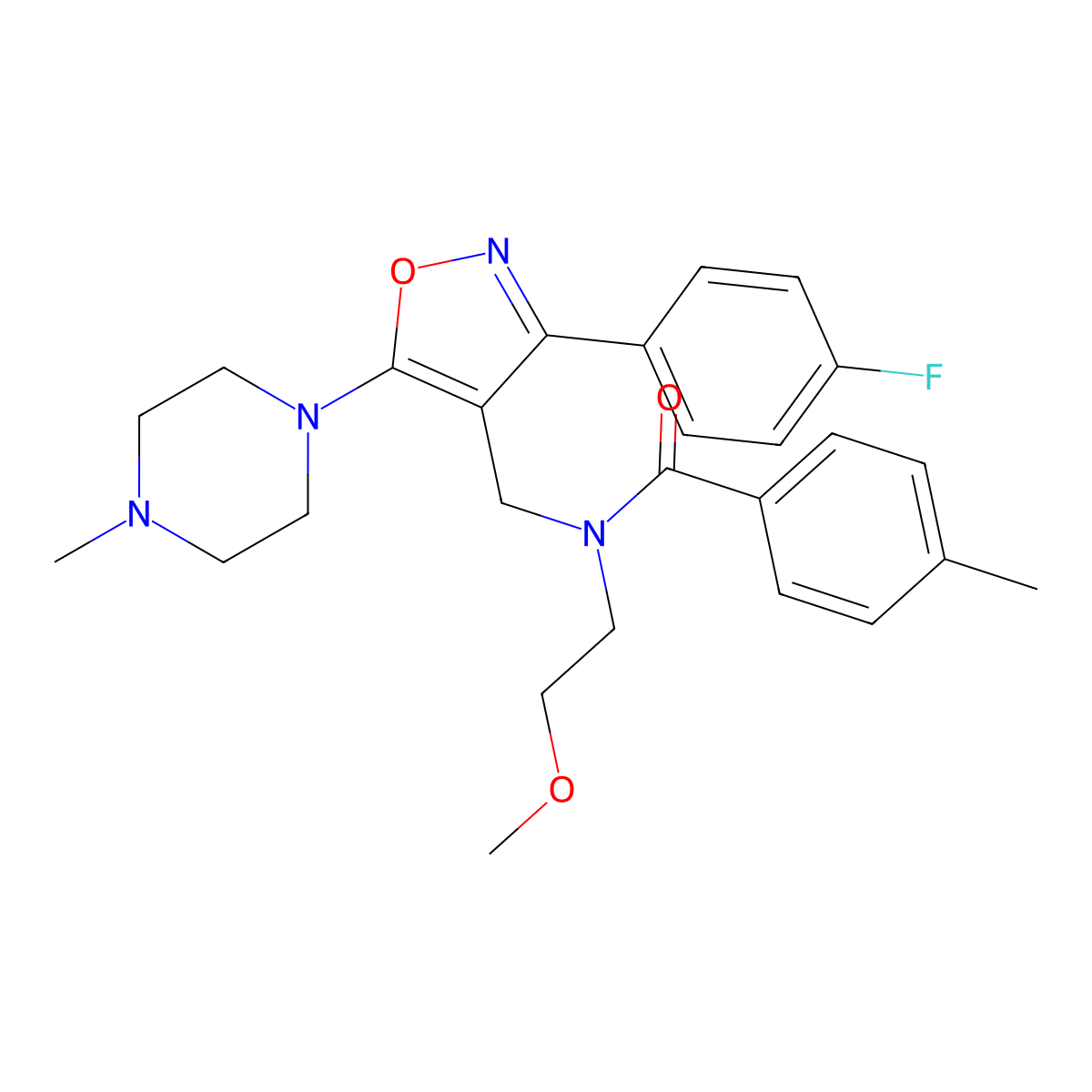 N~1~-{[3-(4-fluorophenyl)-5-(4-methylpiperazino)-4-isoxazolyl]methyl}-N~1~-(2-methoxyethyl)-4-methylbenzamide molecular structure, CAS 1048912-98-6