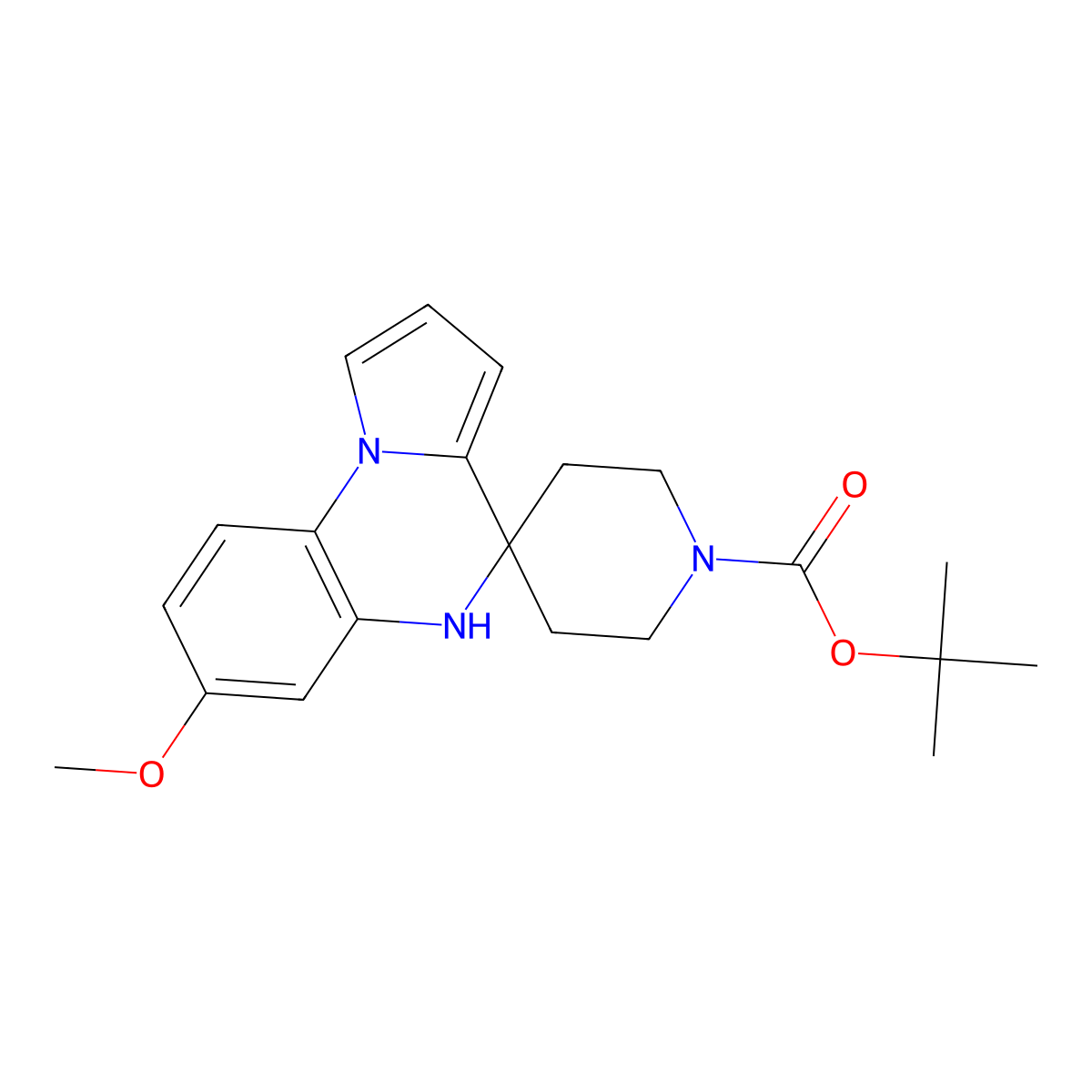 tert-butyl 7'-methoxy-5'H-spiro[piperidine-4,4'-pyrrolo[1,2-a]quinoxaline]-1-carboxylate molecular structure, CAS 1048913-22-9