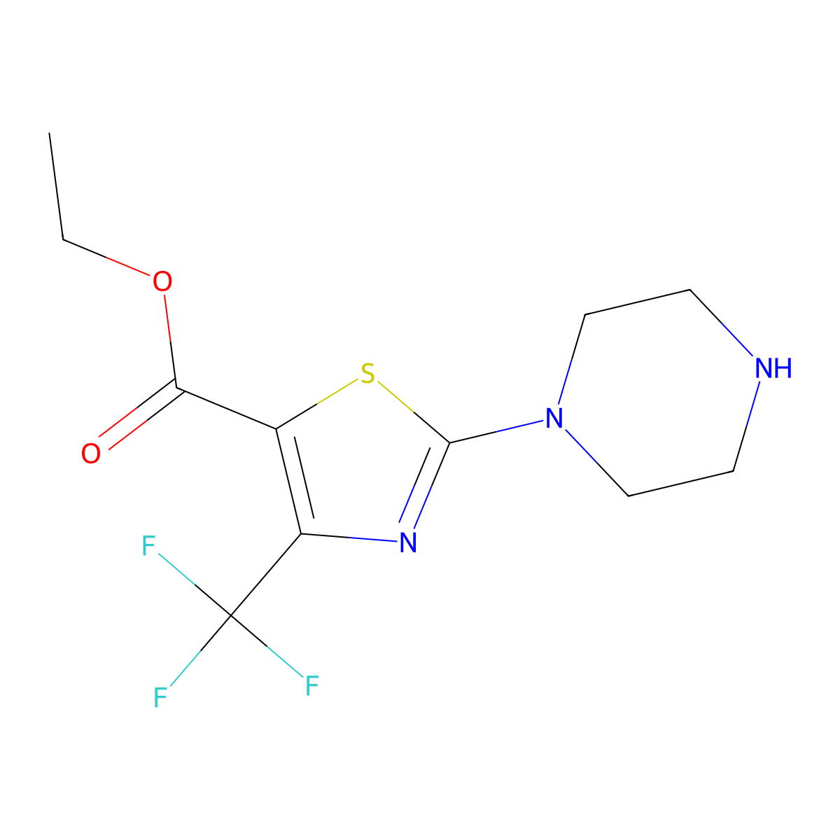 Ethyl 2-piperazino-4-(trifluoromethyl)-1,3-thiazole-5-carboxylate molecular structure, CAS 1048913-30-9