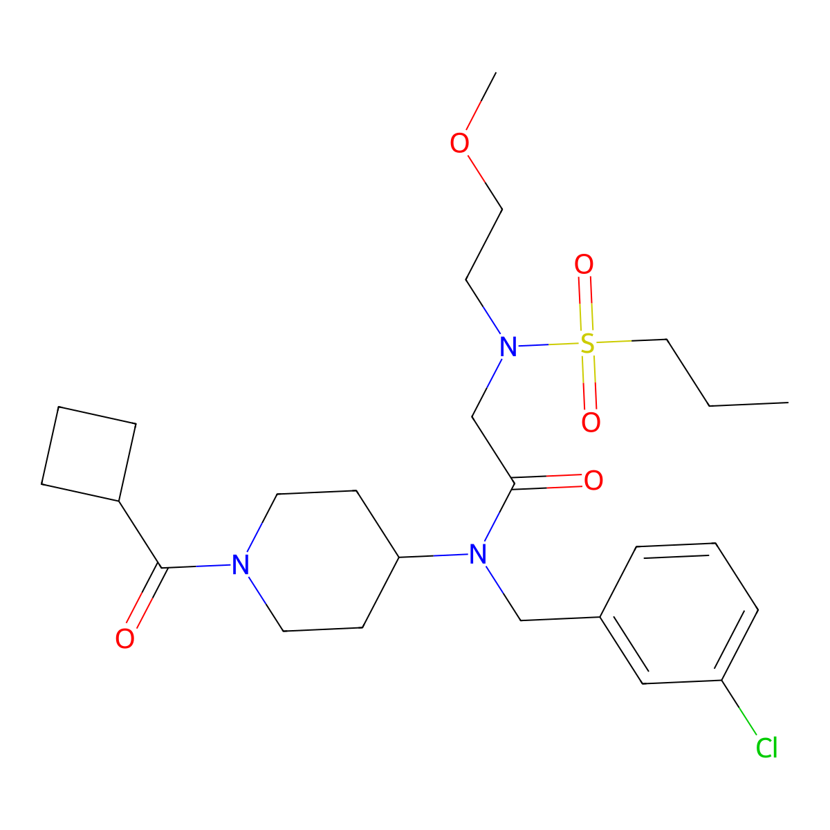 N~1~-(3-chlorobenzyl)-N~1~-[1-(cyclobutylcarbonyl)-4-piperidyl]-2-[(2-methoxyethyl)(propylsulfonyl)amino]acetamide molecular structure, CAS 1048913-48-9