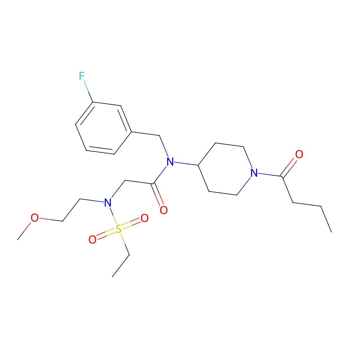 N~1~-(1-butyryl-4-piperidyl)-2-[(ethylsulfonyl)(2-methoxyethyl)amino]-N~1~-(3-fluorobenzyl)acetamide molecular structure, CAS 1048913-64-9