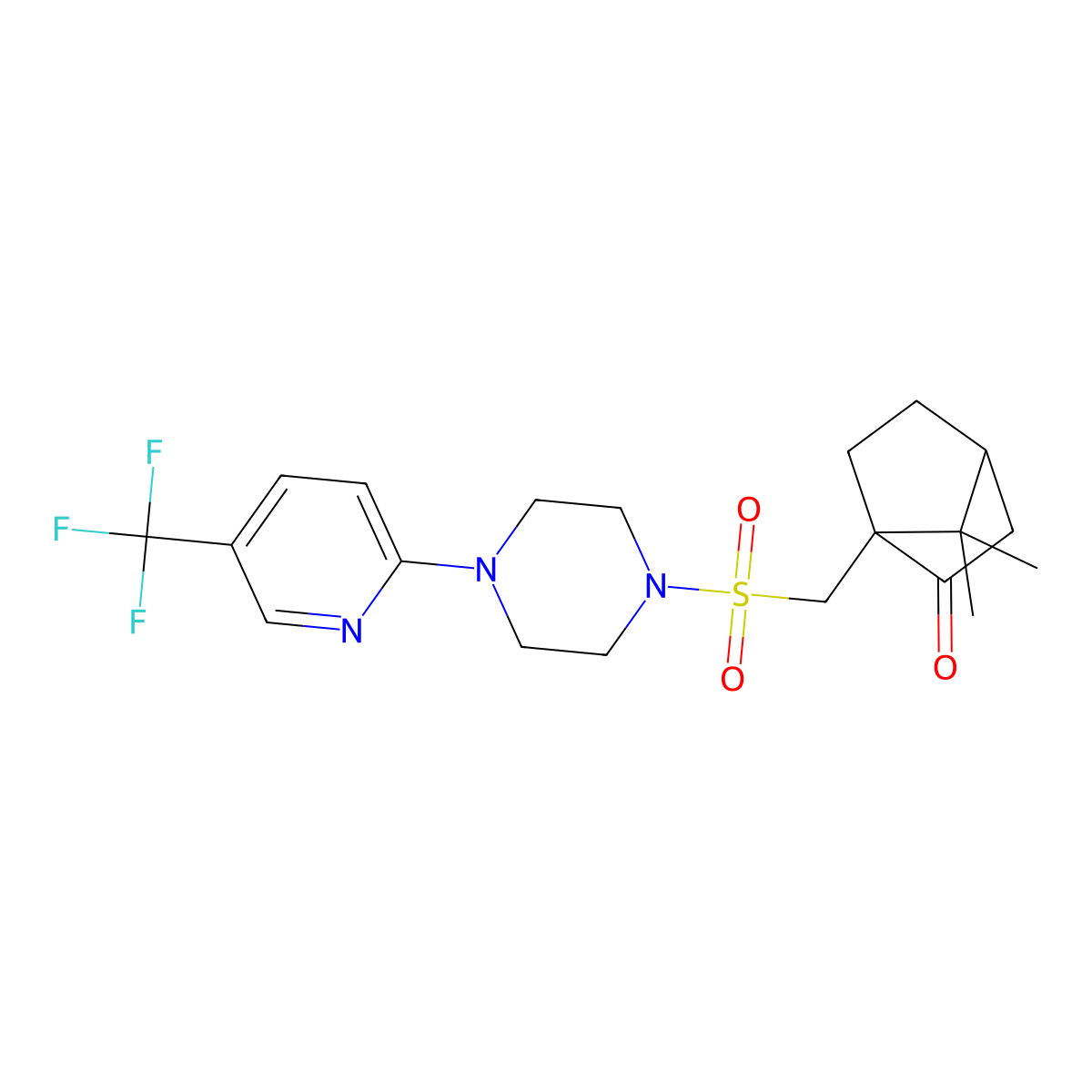 7,7-Dimethyl-1-(((4-(5-(trifluoromethyl)(2-pyridyl))piperazinyl)sulfonyl)methyl)bicyclo[2.2.1]heptan-2-one molecular structure, CAS 1048915-59-8