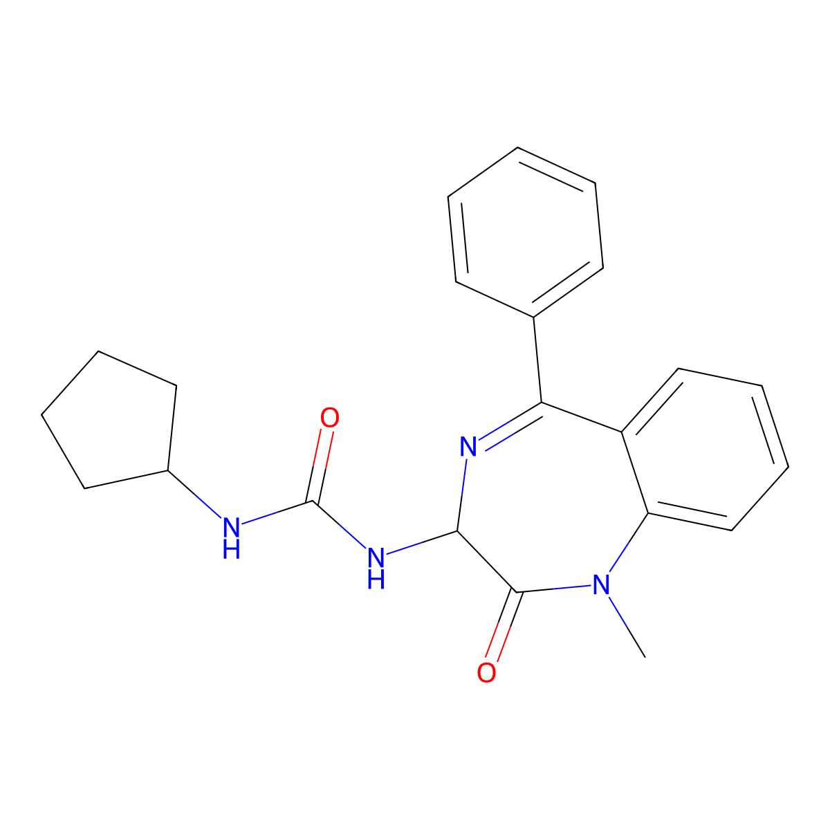 3-cyclopentyl-1-(1-methyl-2-oxo-5-phenyl-2,3-dihydro-1H-1,4-benzodiazepin-3-yl)urea molecular structure, CAS 1048916-24-0